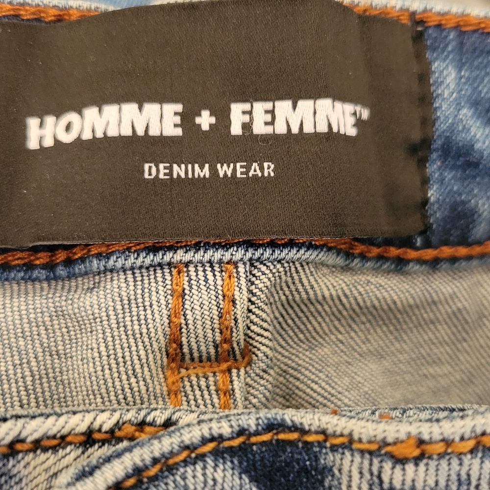 NWT Homme + Femme Letterman Men's Drip Denim Blue With White Letters Size 30/S - Picture 12 of 13